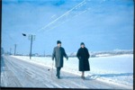 Frstelrer Hagbard Christensen og Frue p p spadseretur p stergade fra Laurbjerg. I Baggrunden til venstre anes Basses grd. Nrmere stedsangivelse er vel der hvor Lunden i dag gr ud i stergade. Foto taget som lysbillede i 1960erne.