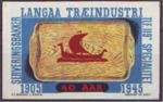 Mærkat fra Langaa Træindustris markering af sit 40 års jubilæum i 1945. Serveringsbakker var en af de store salgsvarer fra fabrikken.