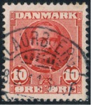 Frederik d. VIII udgivet den 1. Marts 1907 og her stemplet LAURBJERG  maj 1911. Frimærket er udgivet i stort antal og dengang anvendt til frankering af indlands brevforsendelser.